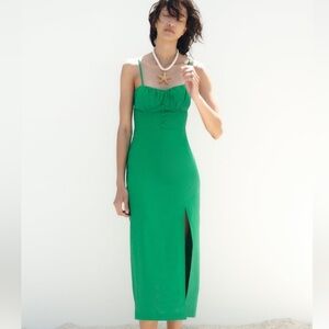 Zara linen blend corset dress - green